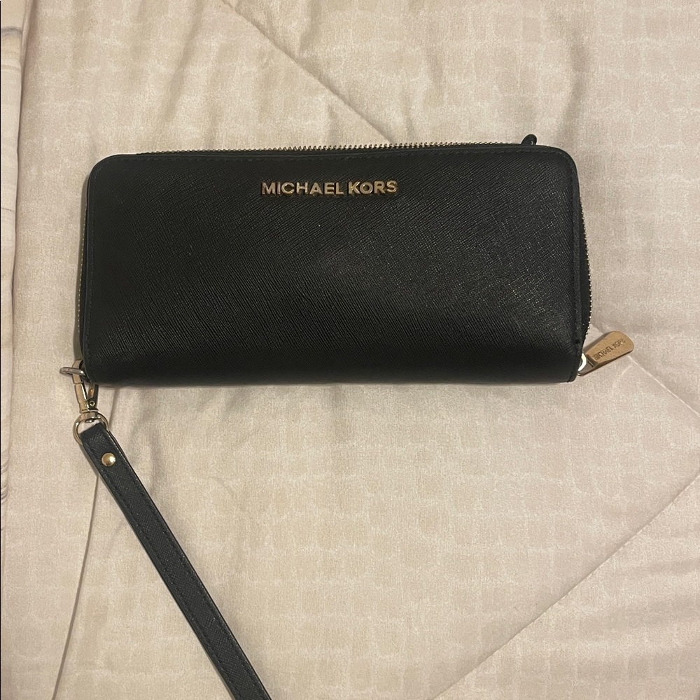 Michael Kors Black Wristlet Wallet with Gold Accents